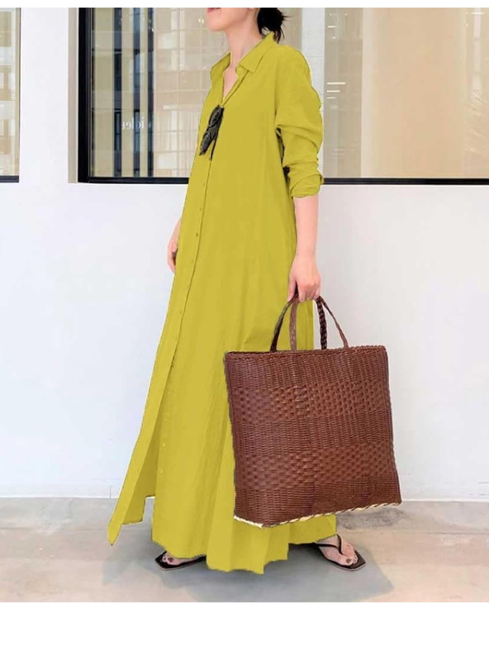 🆕 Women's Basic Loose Fit Long Sleeve Button Up Shirt Dress - Size L - Picture 3 of 7